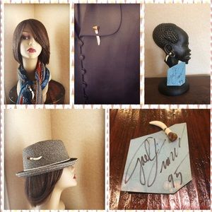 Vintage Fashion Pin/Ear Plug (Real Amber & Ivory)